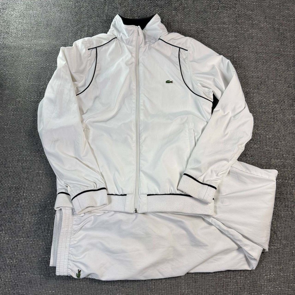 Lacoste Sport Tracksuit Set Mens 38 White Full Zip Jacket Pants Piping F3658-H09
